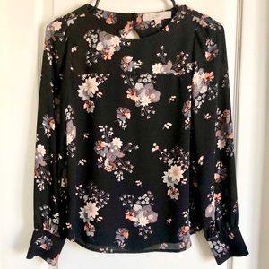 LOFT Black Blush Floral Keyhole Blouse - Sz XXSP